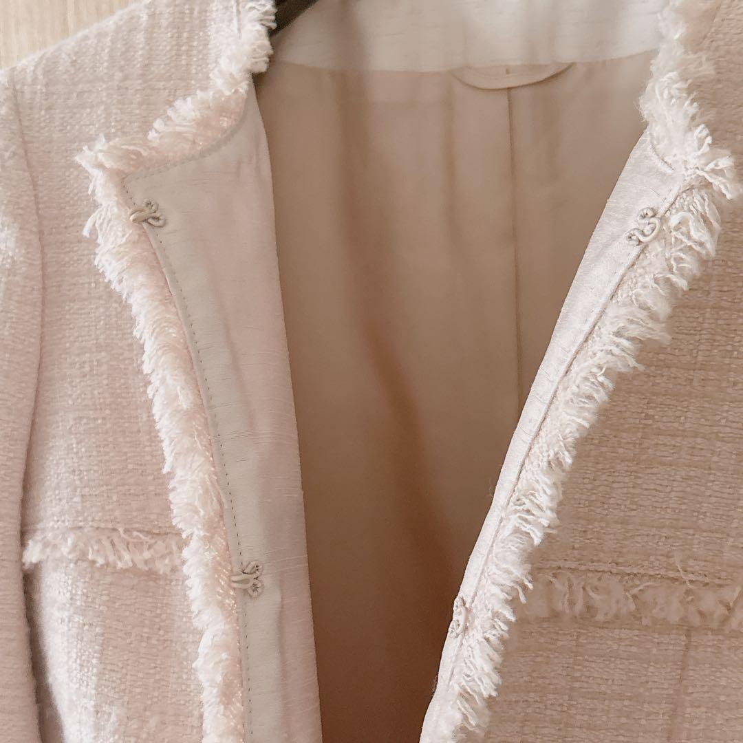 【1214】アナイ　スラブツイードクルージャケット　ピンクベージュ　38