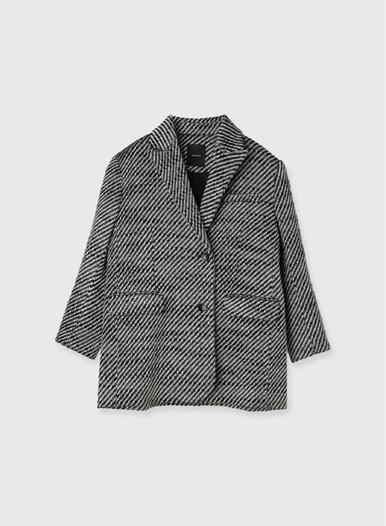 アニュアンス ツイードウールジャケットコート ブラック