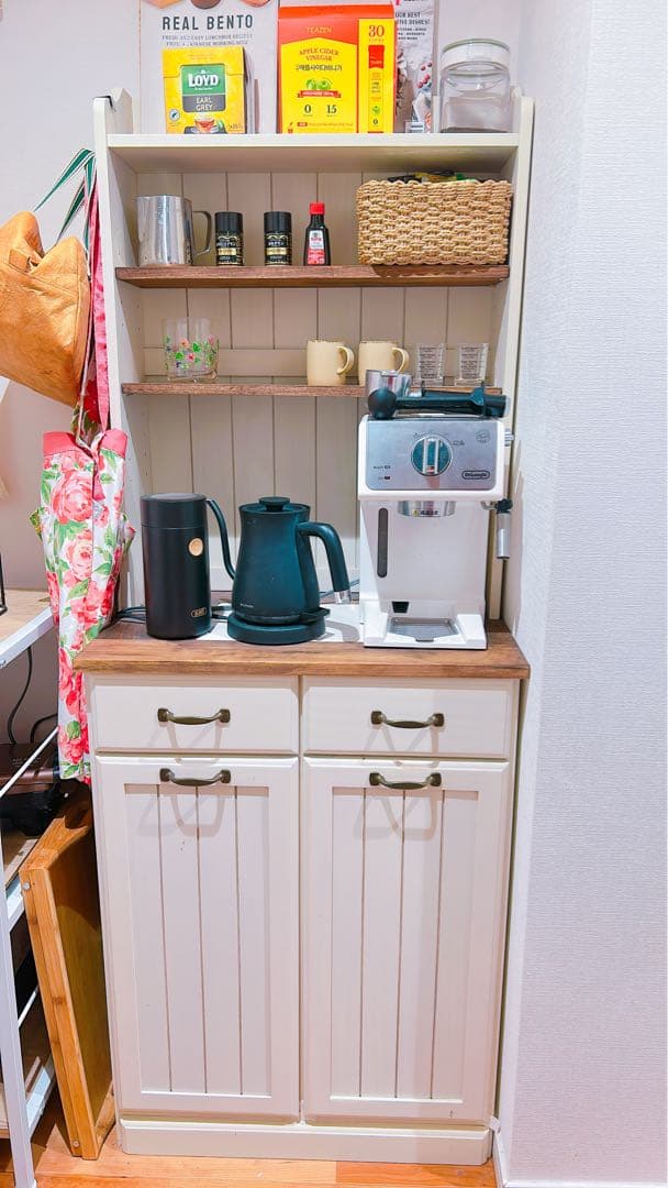 [配送無料] 木製ホワイトキッチン収納棚