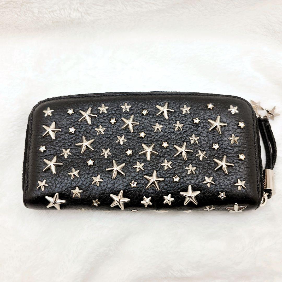 Jimmy Choo FILIPA ラウンドジップ 長財布 スタースタッズ 黒