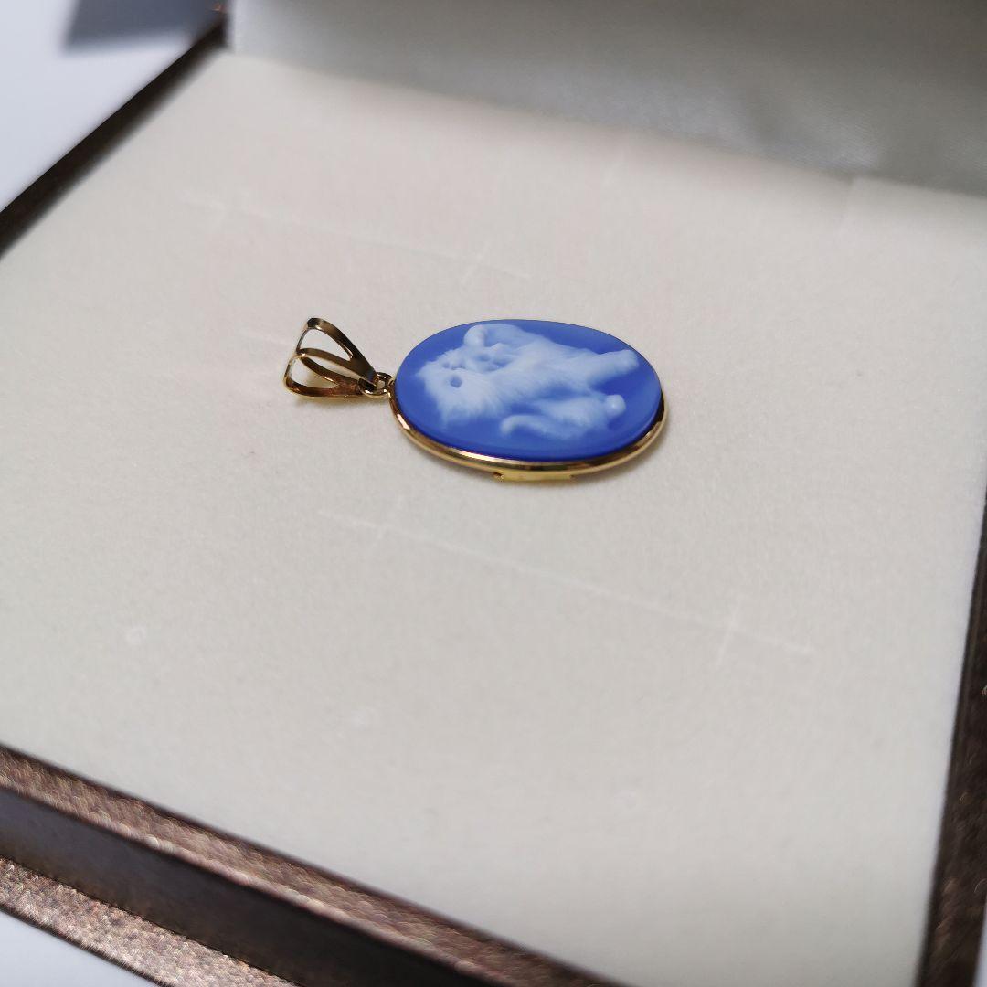 K18 メノウカメオ ITALY製 ネックレストップ 18金チャーム 猫