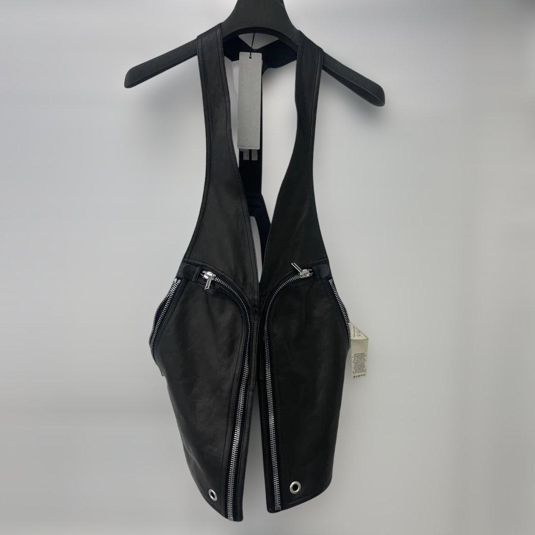 Rick Owens革製ノースリーブベスト 黒