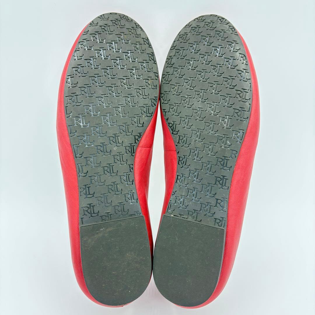 ローレンラルフローレン　フラット　レザーパンプス赤　US5 ロゴ　バレーシューズ