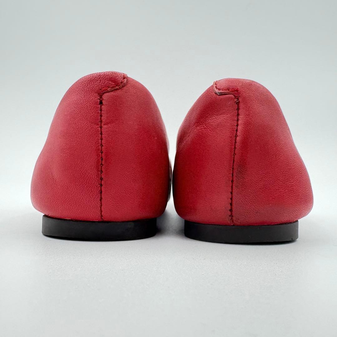 ローレンラルフローレン　フラット　レザーパンプス赤　US5 ロゴ　バレーシューズ