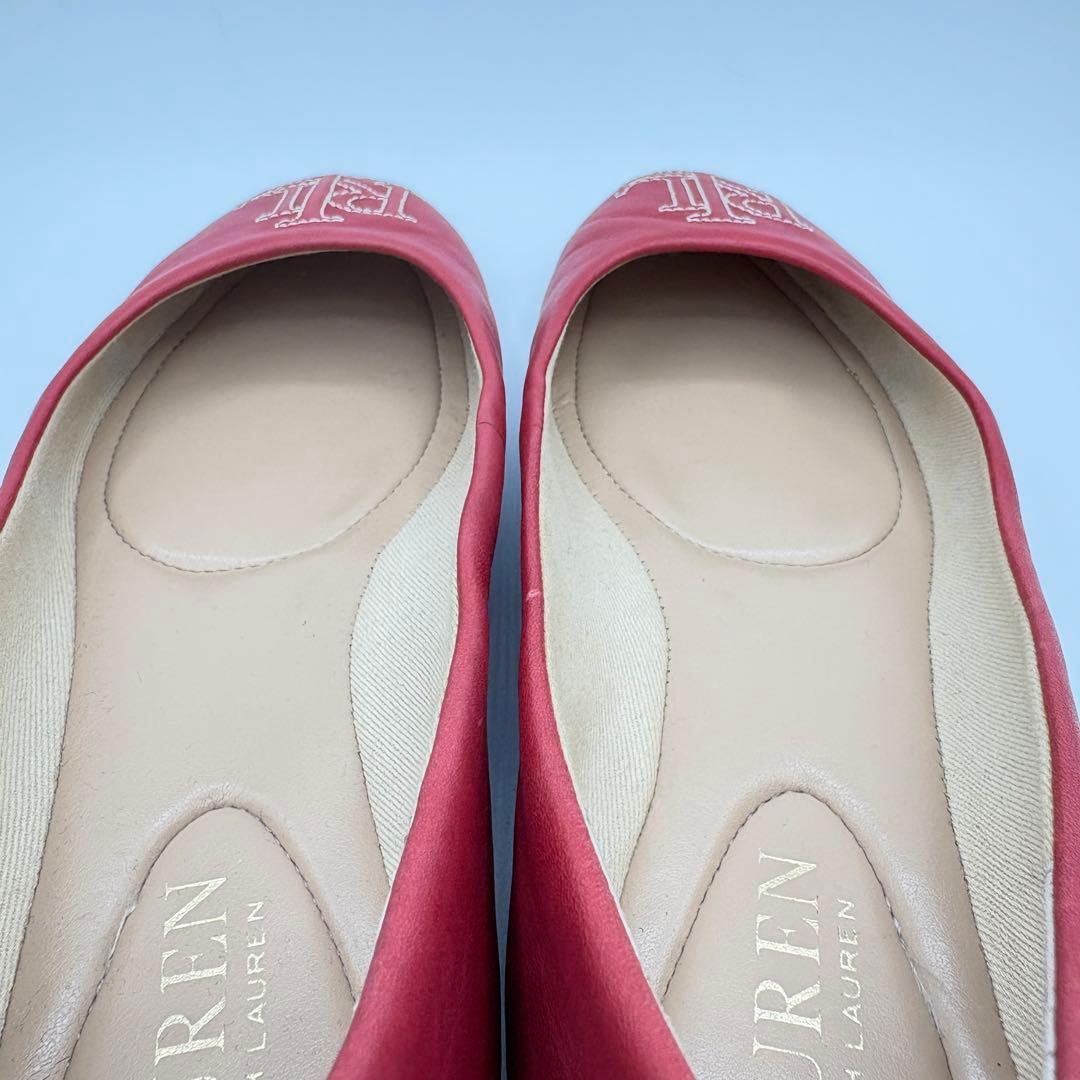 ローレンラルフローレン　フラット　レザーパンプス赤　US5 ロゴ　バレーシューズ