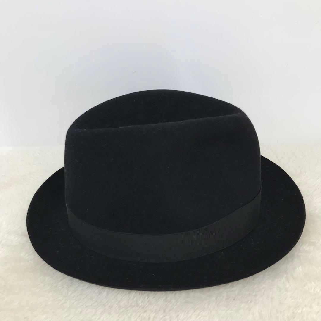 ボルサリーノ　ハット　59　ラビットファー　ブラック　ショートブリム