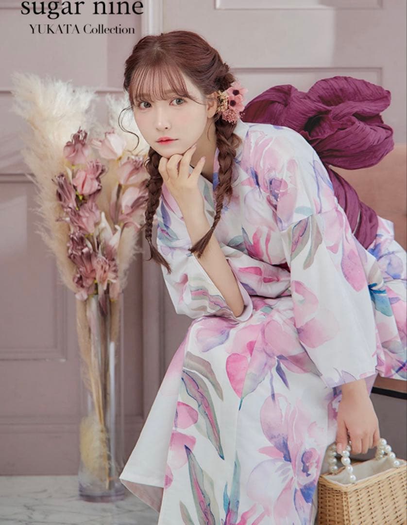 水彩フラワー牡丹柄 浴衣♡♡２点セット 【下駄あり➕1000円】