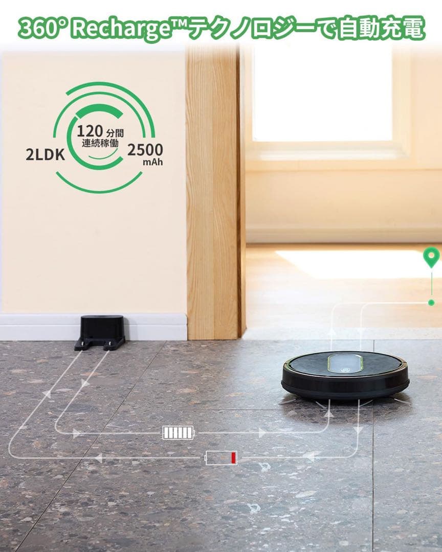 お掃除ロボット 強力吸引 超薄型 自動充電 静音 Siri/Alexa/音声対応