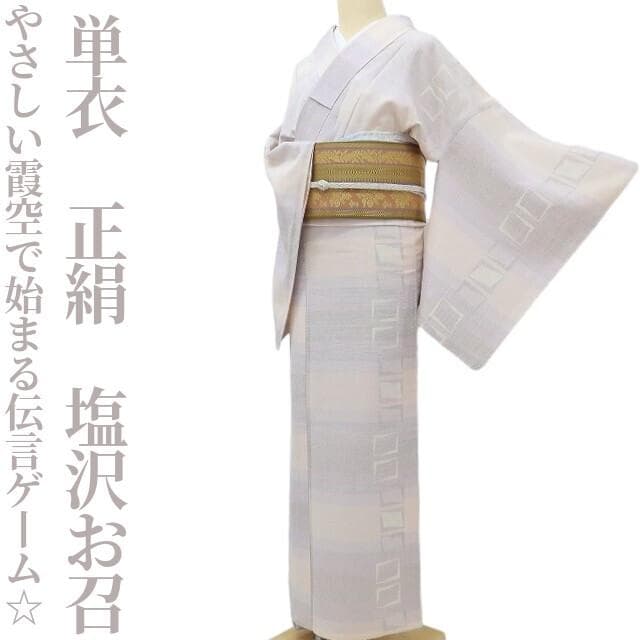 単衣 正絹 着物“やさしい霞空で始まる伝言ゲーム☆”塩沢お召 R-92