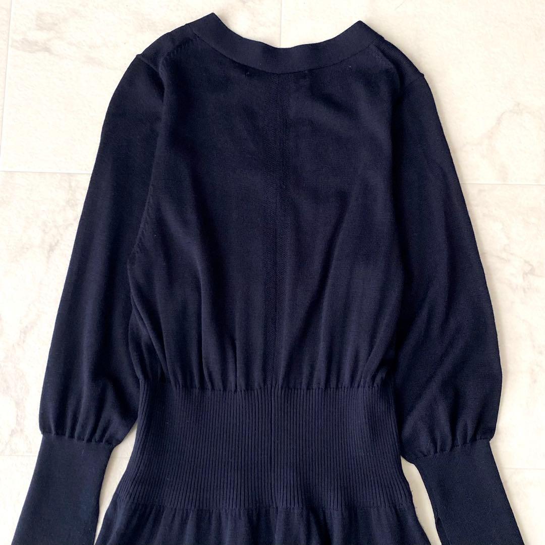 美品.定価3.5万☆マルティニーク ニットワンピース フレア 金ボタン