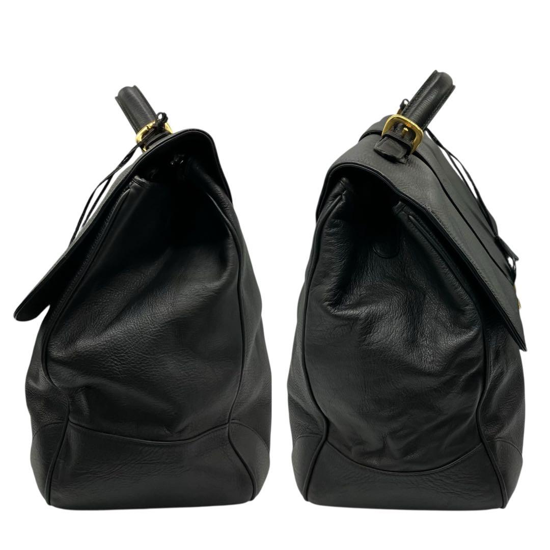 美品 2146 BALLY ボストンバッグ シボ革 鍵 ゴールド金具 黒 大容量