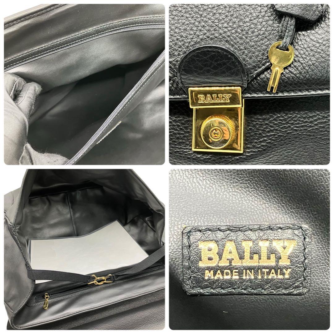 美品 2146 BALLY ボストンバッグ シボ革 鍵 ゴールド金具 黒 大容量