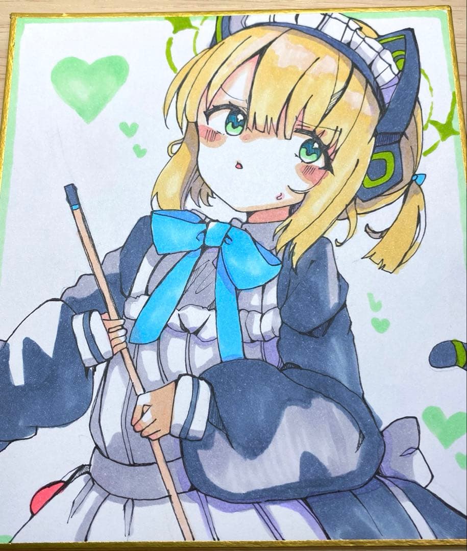 鉄*ト様 ブルアカ メイドミドリ ファンアート 色紙