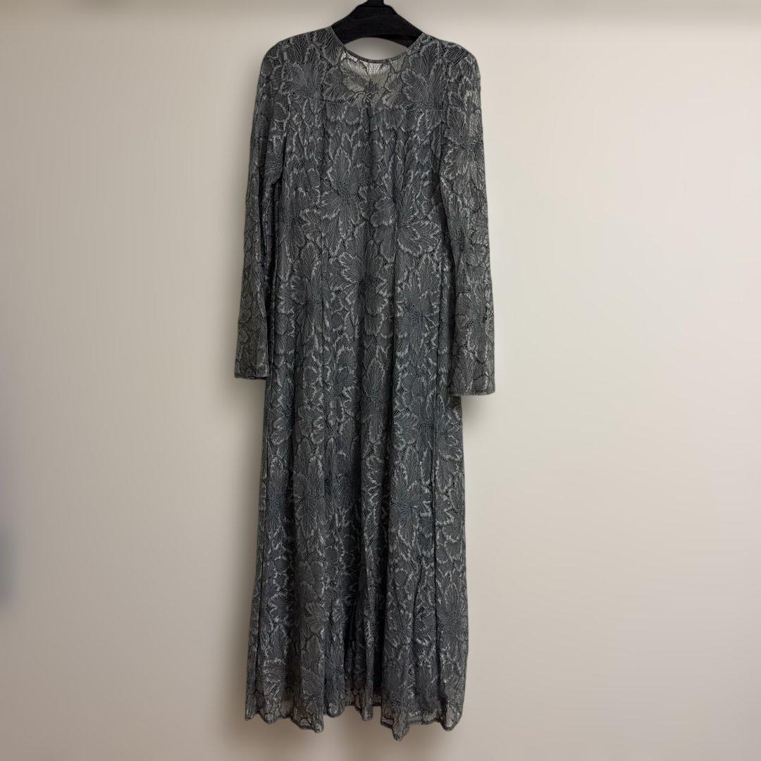 AIMER フラワーモチーフレース袖付きロングドレス