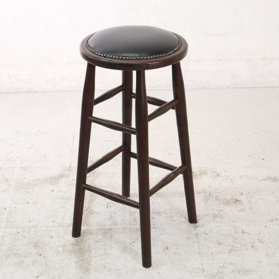 ルーマニア製 ハイスツール ビーチ材 ブラック PVCレザー 錨打ち 3