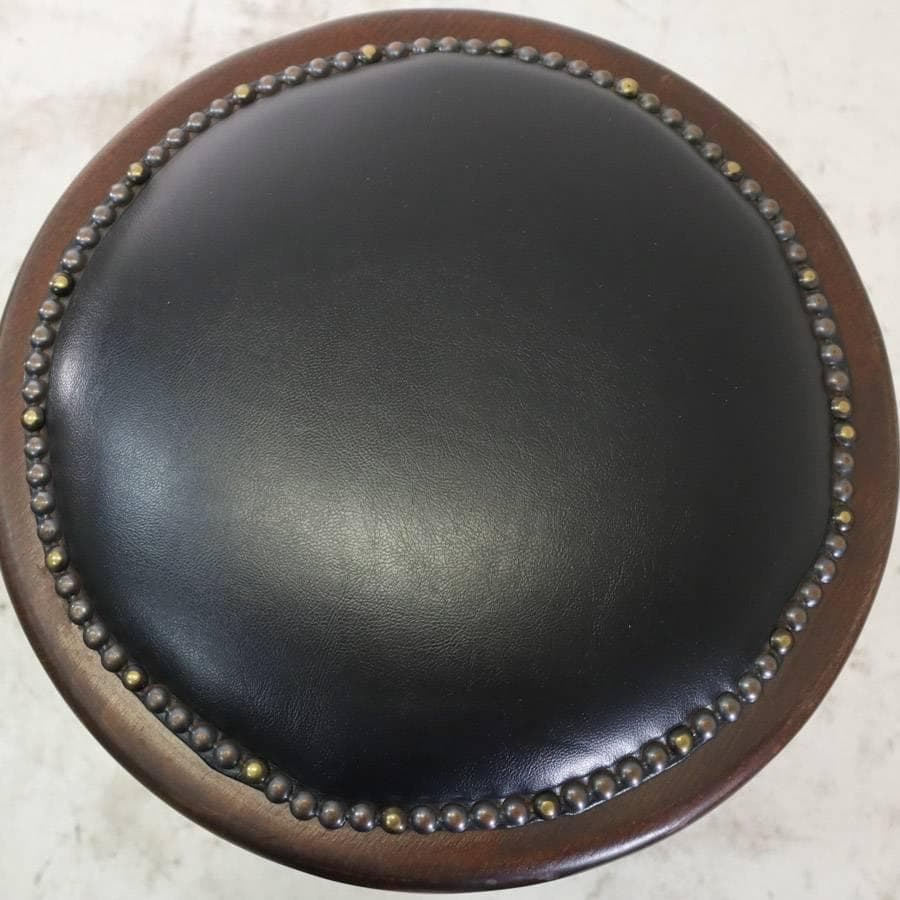 ルーマニア製 ハイスツール ビーチ材 ブラック PVCレザー 錨打ち 3