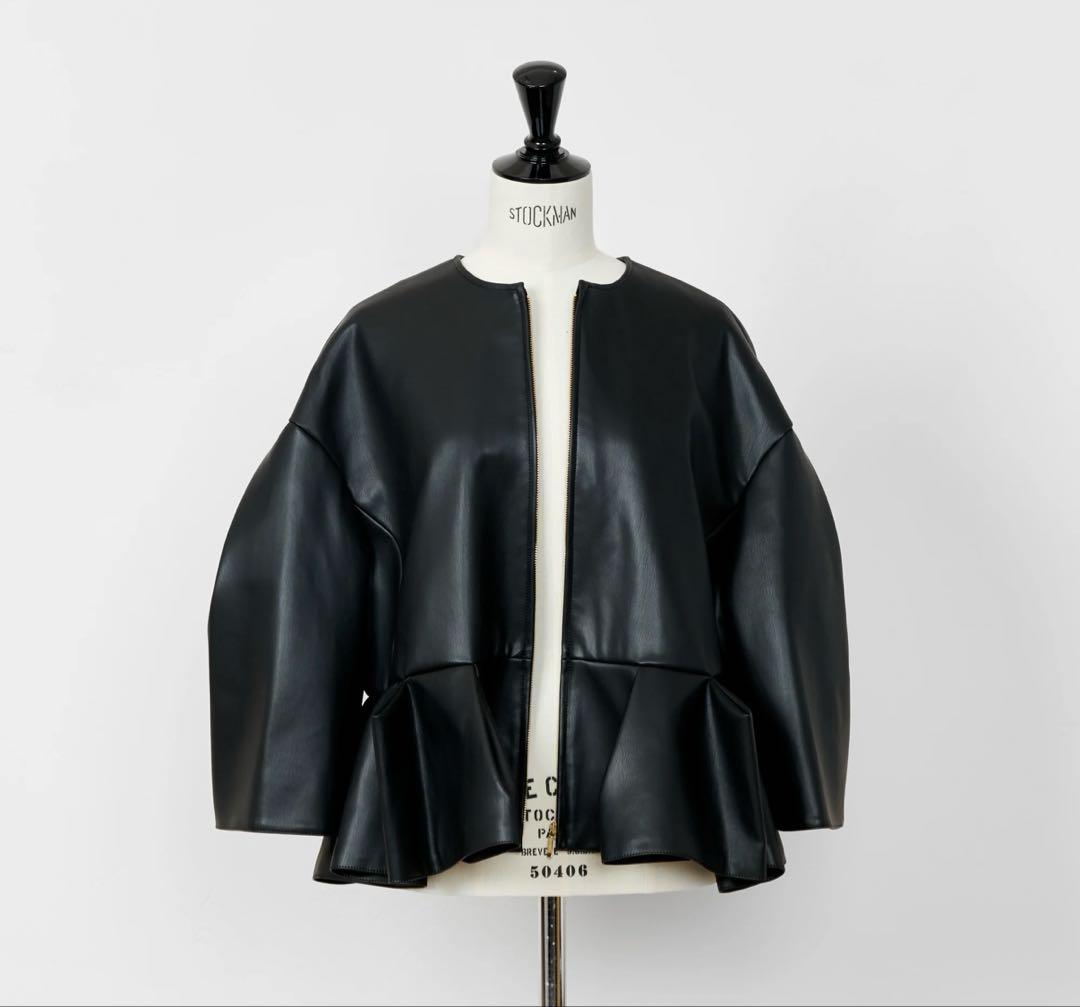 Heve【新品】Petal Form Blouson　ペプラムレザーblack