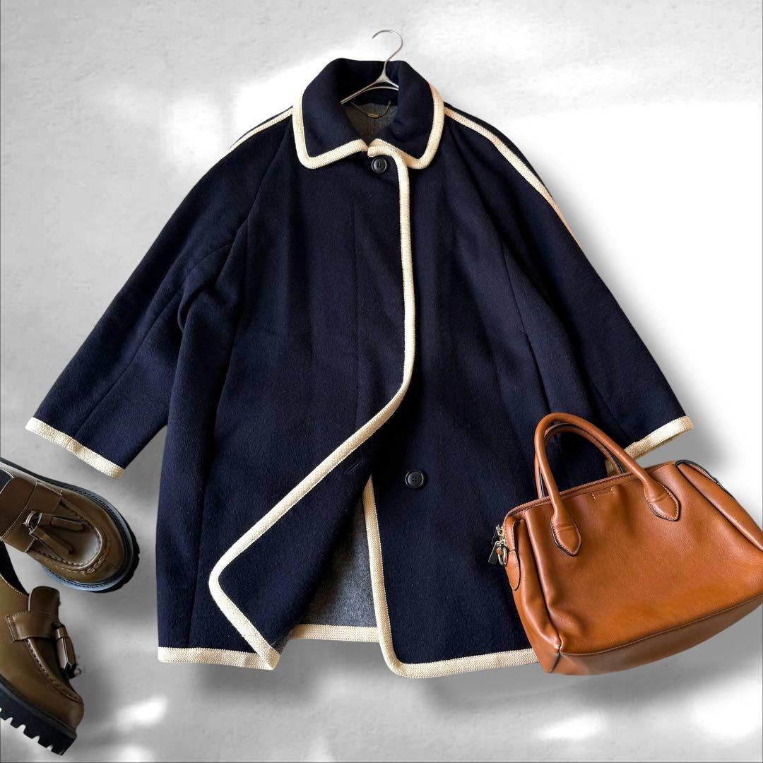 トゥモローランド　マカフィー　パイピング　カラーコート　ウール混　ネイビー　M