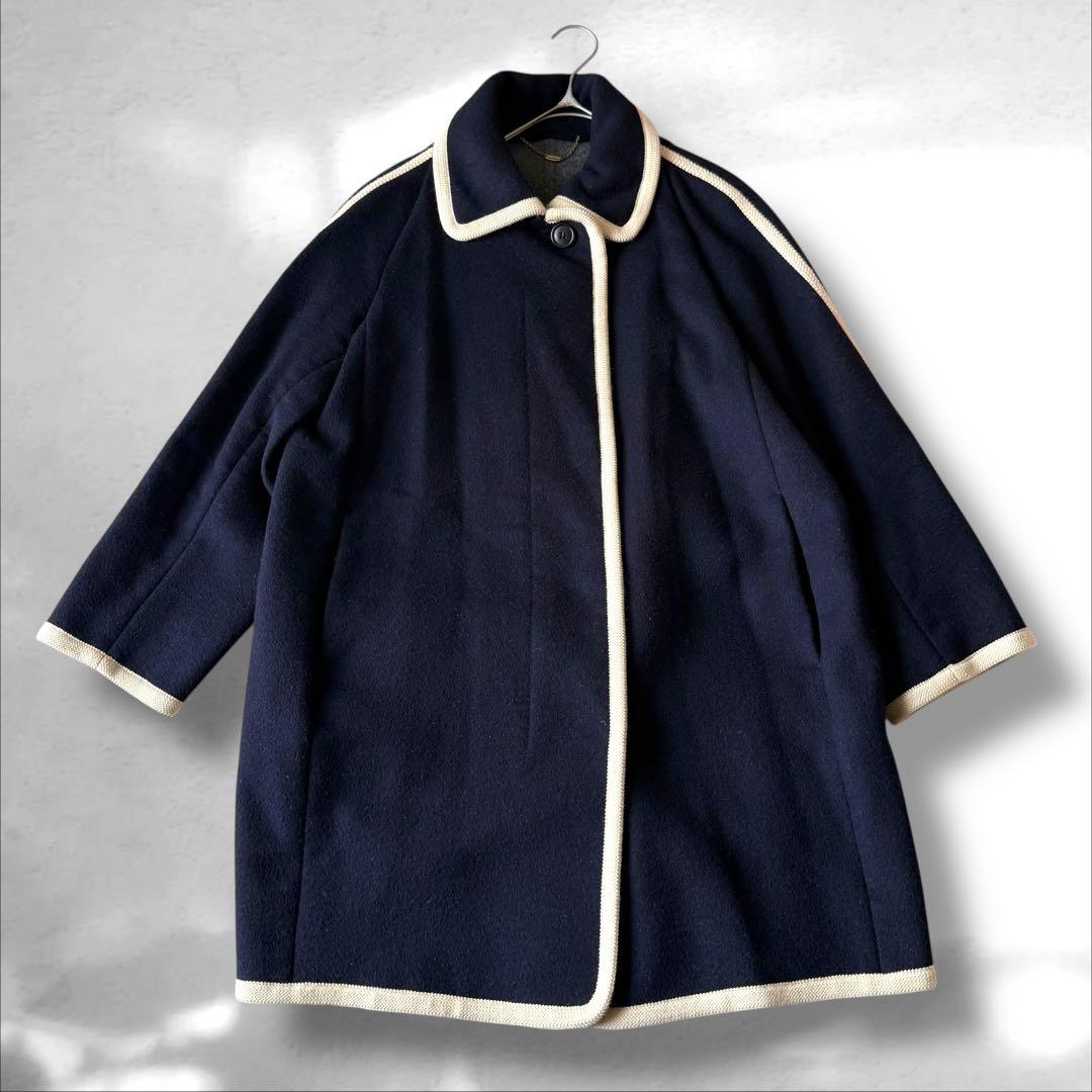 トゥモローランド　マカフィー　パイピング　カラーコート　ウール混　ネイビー　M
