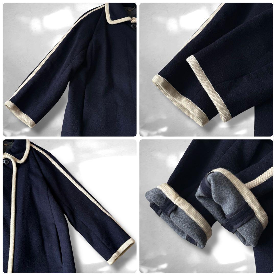 トゥモローランド　マカフィー　パイピング　カラーコート　ウール混　ネイビー　M