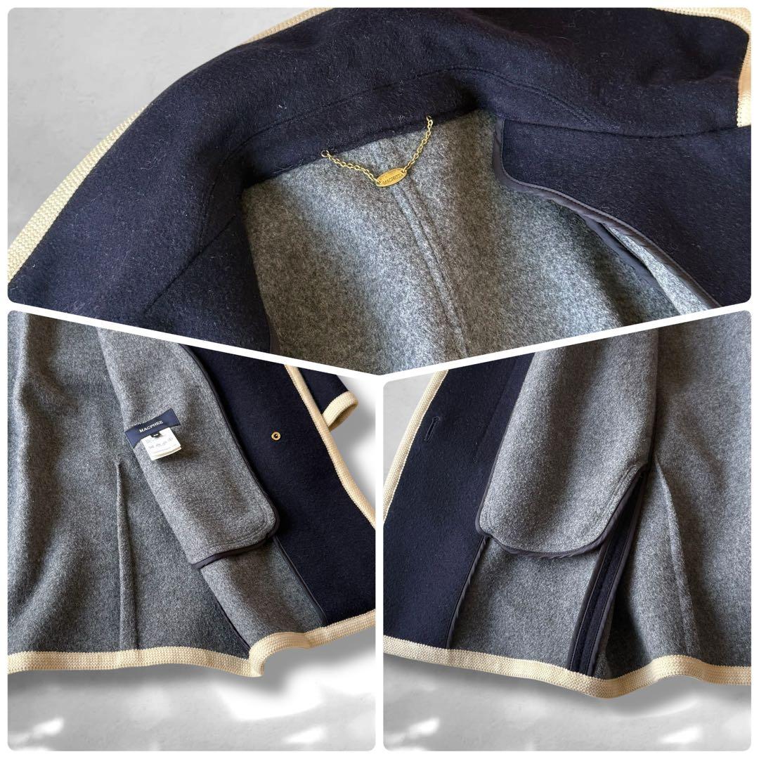 トゥモローランド　マカフィー　パイピング　カラーコート　ウール混　ネイビー　M