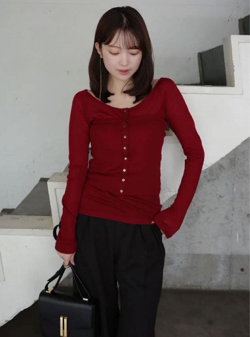 anuans シアーウールレイヤリングトップス 赤