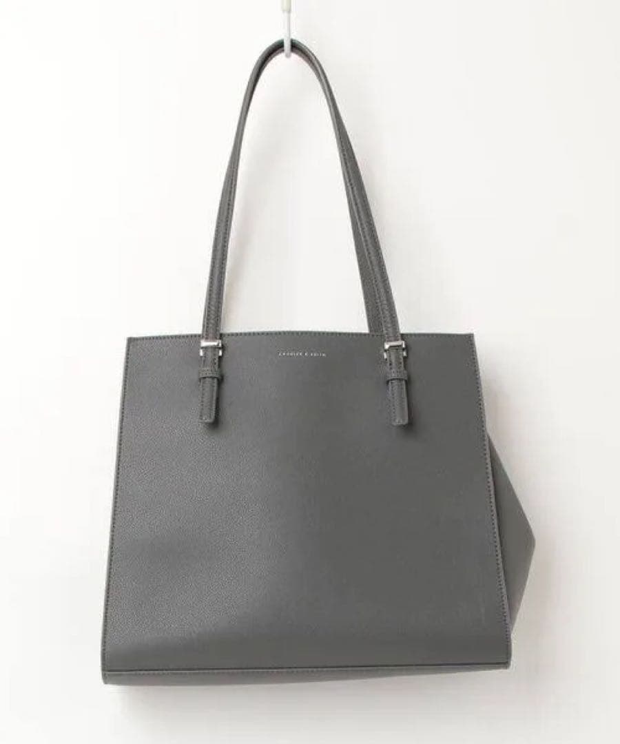 【美品】CHARLES&KEITH レザートートバッグ　グレー