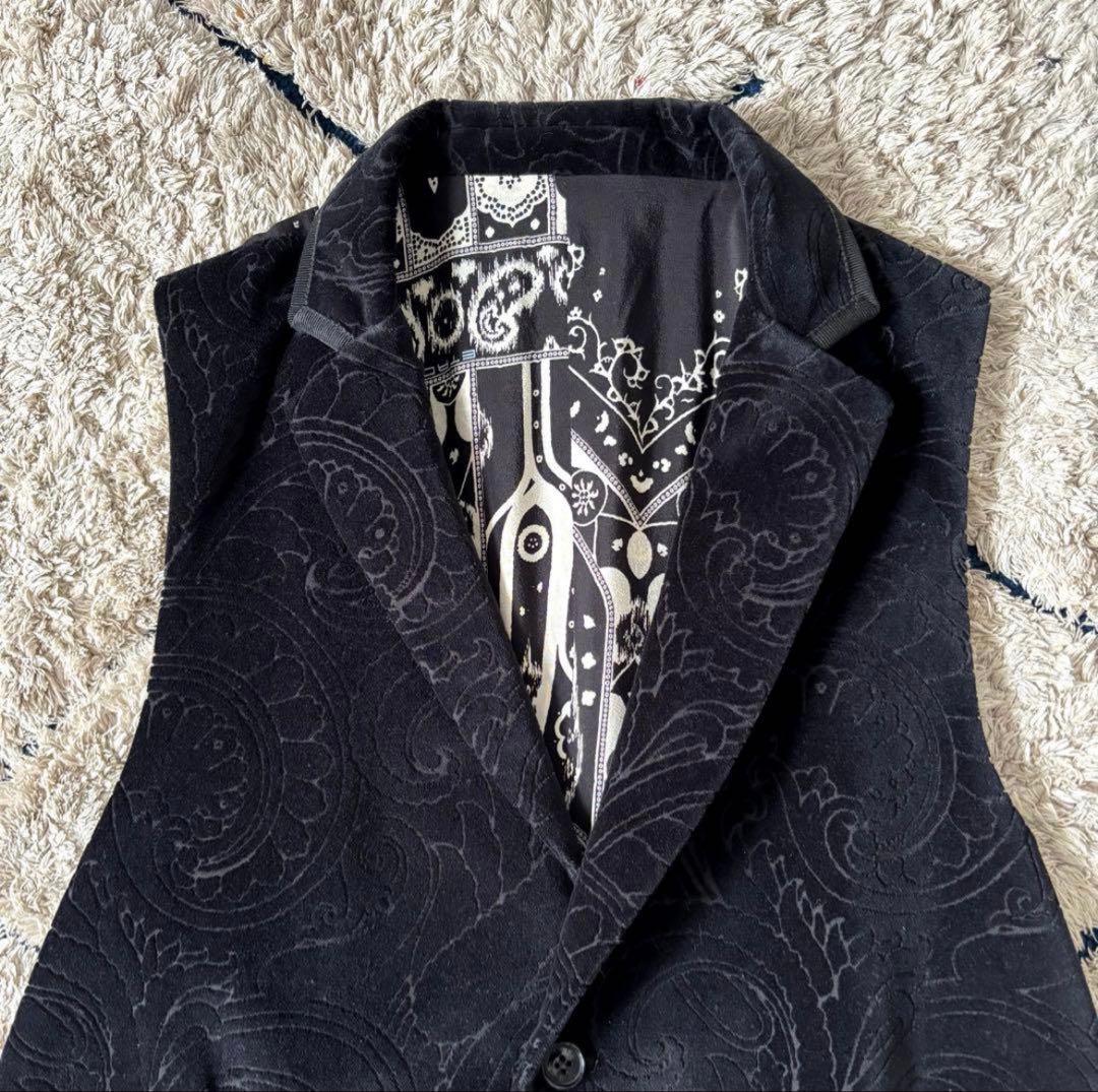 【希少】エトロ／ジレ／ベスト／シルク／ベロア／ペイズリー／ブラック／Ｌ