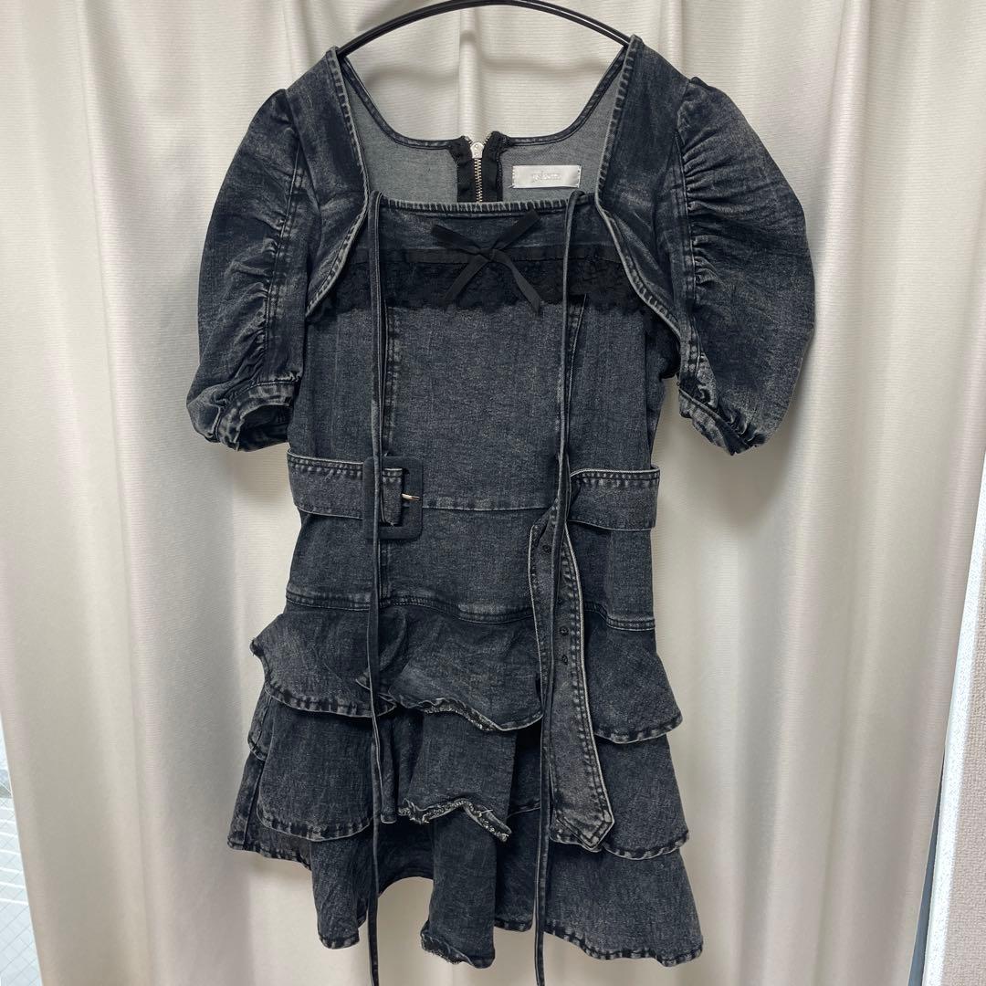 Pium ダークデニム 半袖ミニワンピース