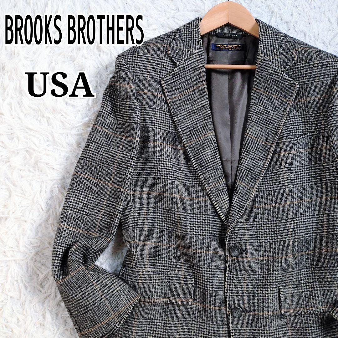 CAMEL 100%　テーラードジャケット　USA製　千鳥格子　L相当　グレー系