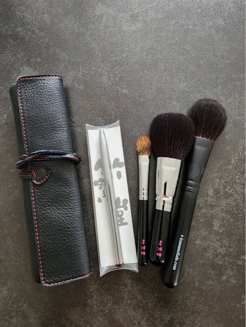 熊野化粧筆 竹宝堂 メイクブラシ4本 革ポーチセット