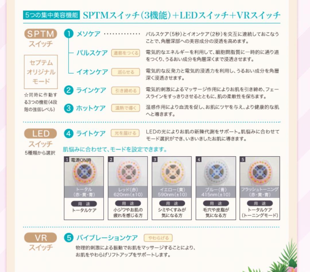 セプテムアップ美顔器定価135,300円詳しい。使い方写真8枚目に！