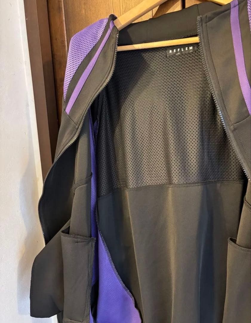 【REFLEM】レフレムメッシュ切替ハイネックジャージパーカー(黒/紫)