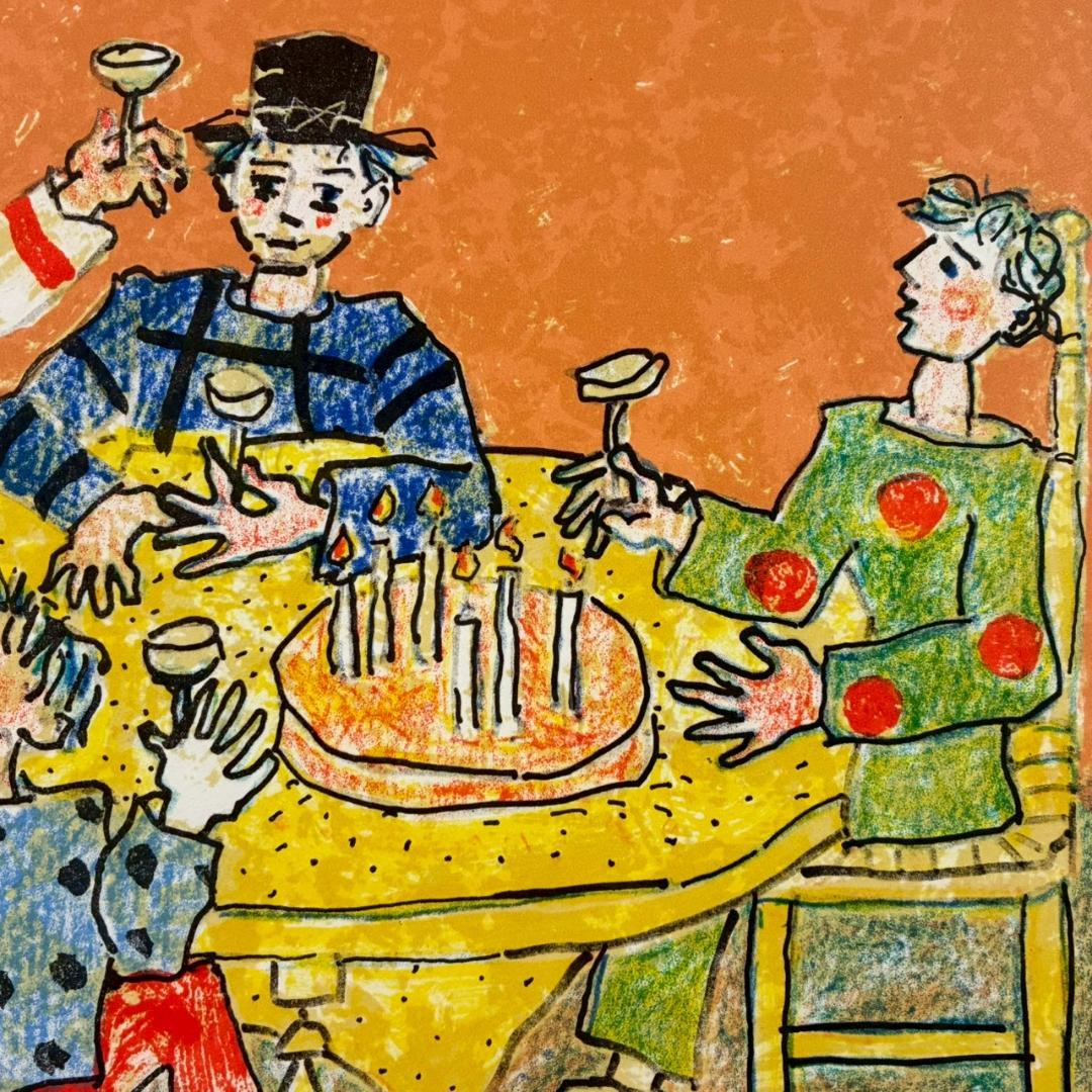 美品 ポール・アイズピリ「パーティー（誕生日）」リトグラフ 直筆サイン入 額縁入