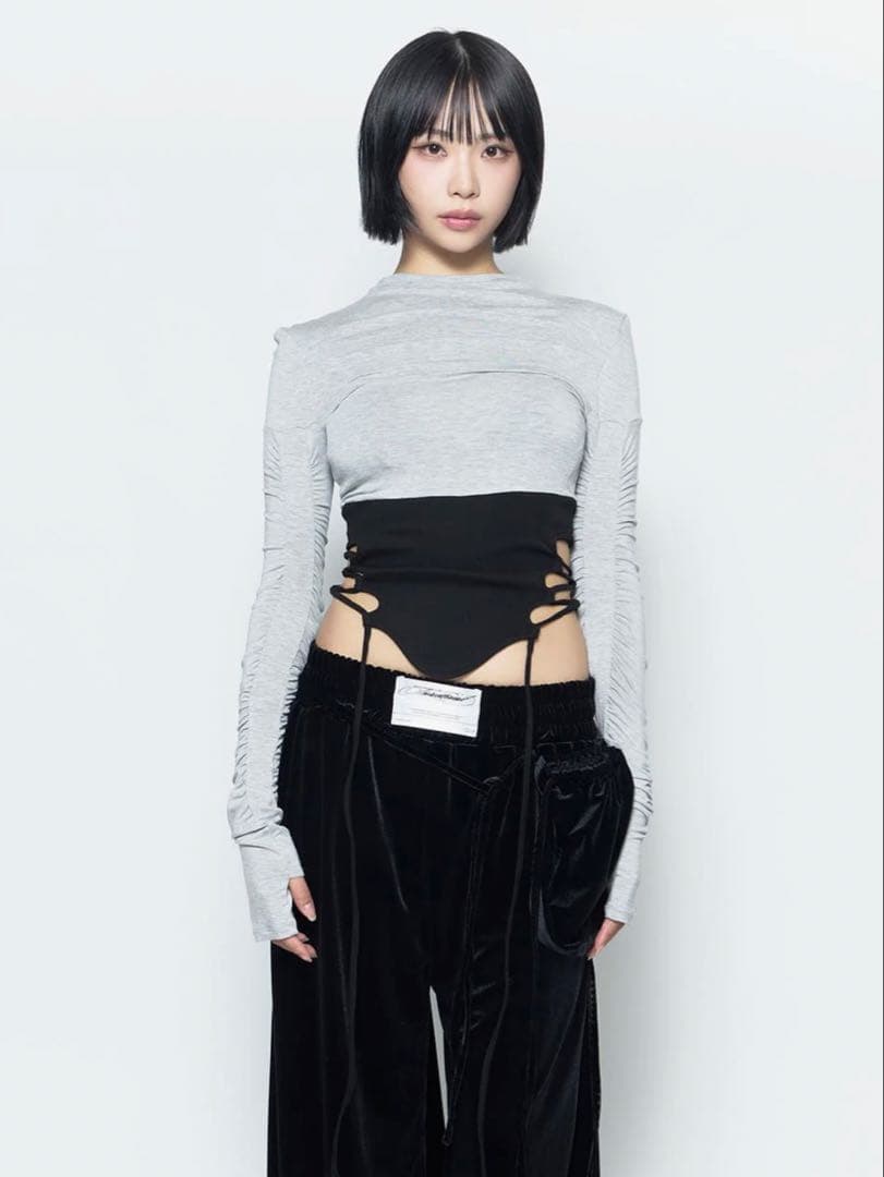 【theredthread】S split hem lace up tops