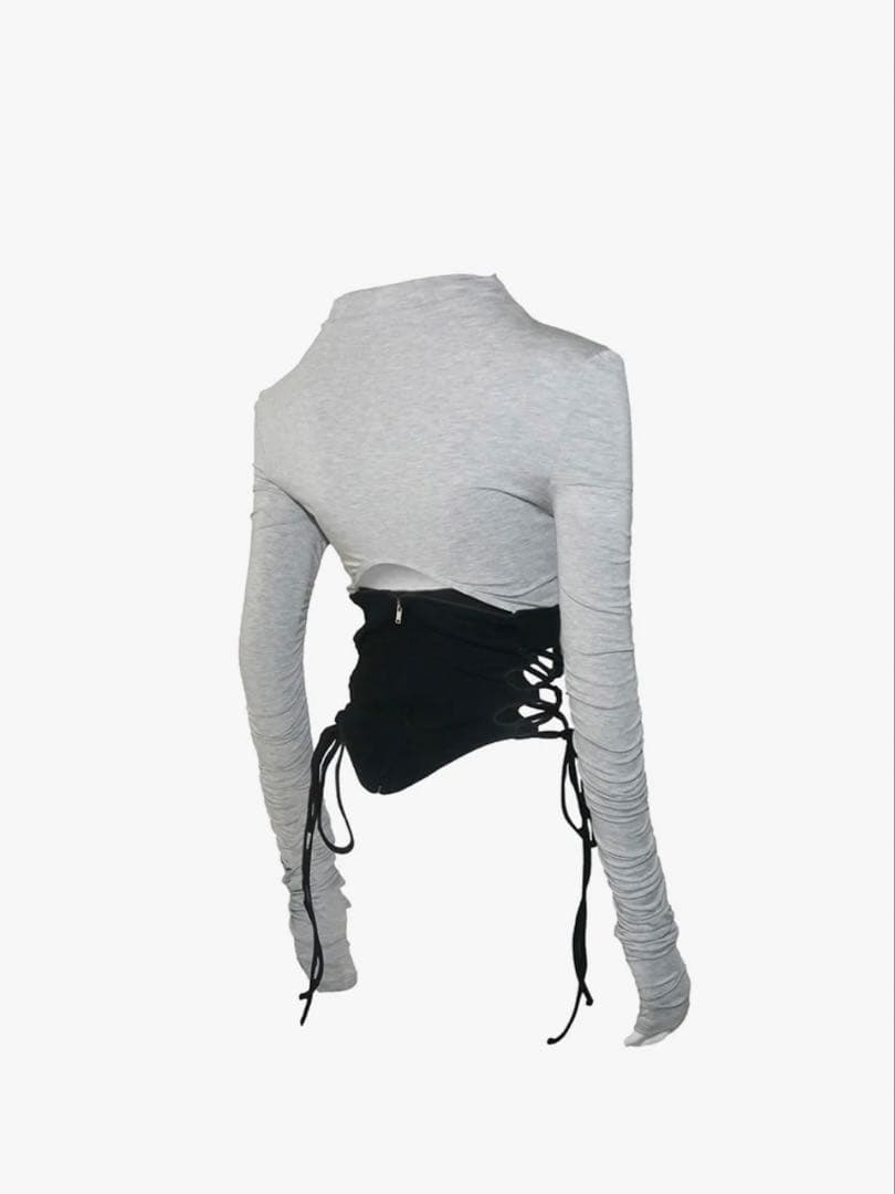 【theredthread】S split hem lace up tops