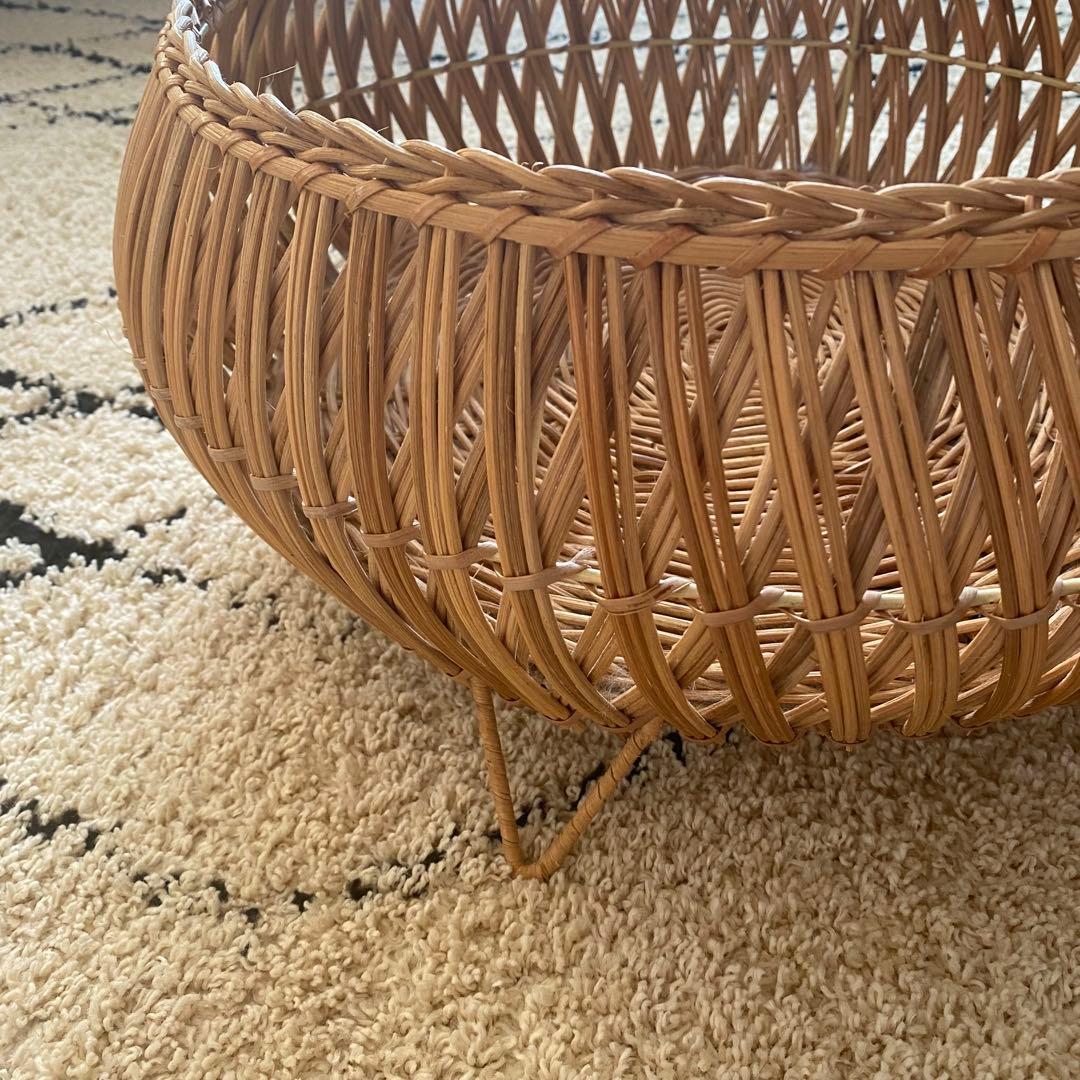 【美品】オルネコ オリジナル・スタンドバスケット　天然素材 編み込みバスケット
