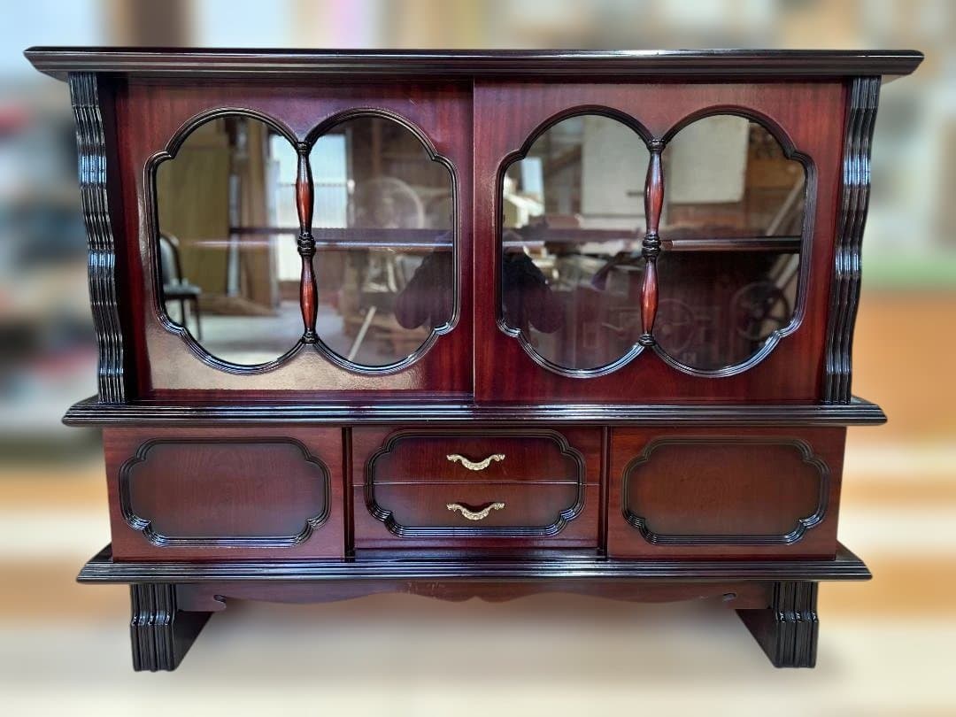 ⚠ji-hankiアンティーク御影 ガラス扉付きキャビネット・ショーケース