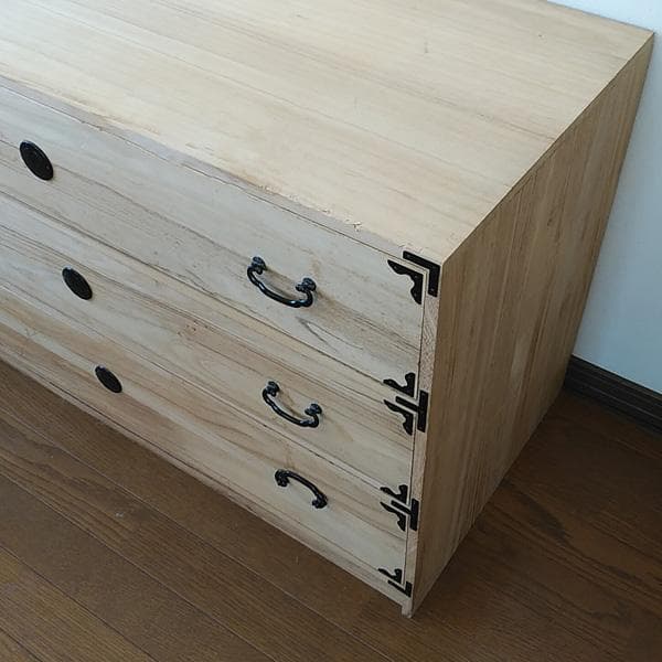 総桐民芸タンス 引出し３段 天然木(桐無垢材）3段チェスト