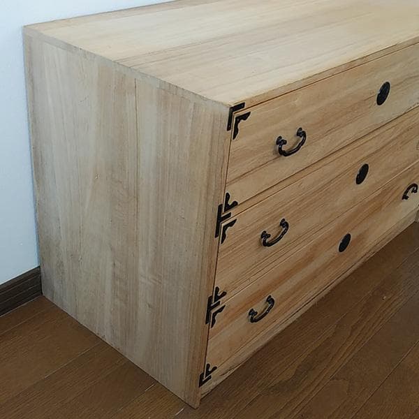 総桐民芸タンス 引出し３段 天然木(桐無垢材）3段チェスト