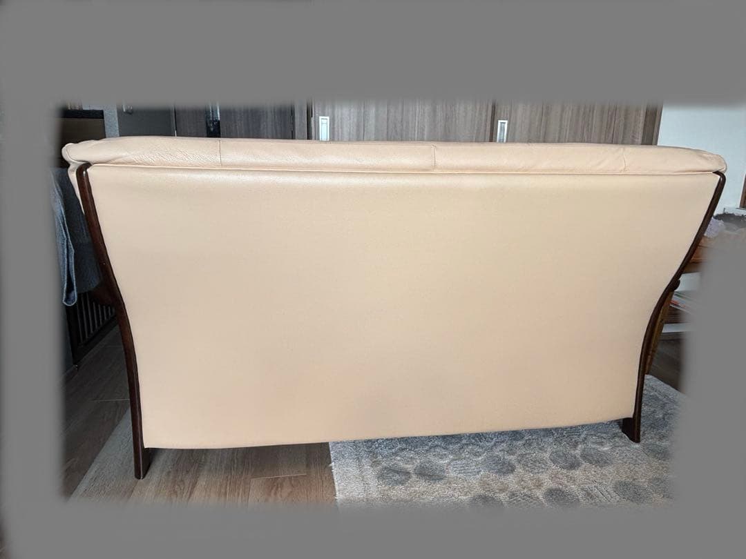 【送料込】カリモク 本革 レザー ハイバック3人掛 トリプル ソファ 木肘