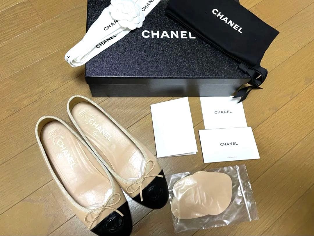 即決価格 ほぼ未使用 裏張済CHANEL バレリーナ＊ベージュ & ブラック