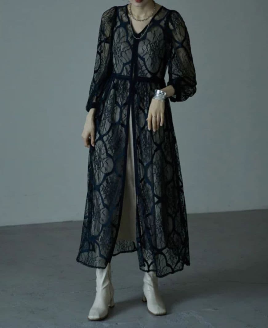 【完売品】エトル レイヤードレースドレス ダークブルー