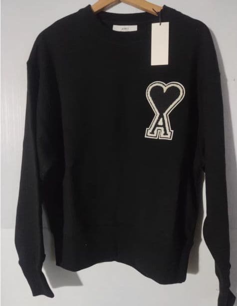 Ami Paris 黒 ハート クルーネックトレーナー L