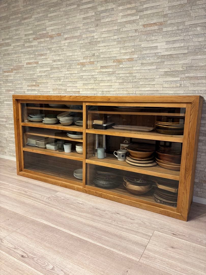 古家具　水屋箪笥　キャビネット 食器棚　収納　本箱　ガラス　古道具　アンティーク