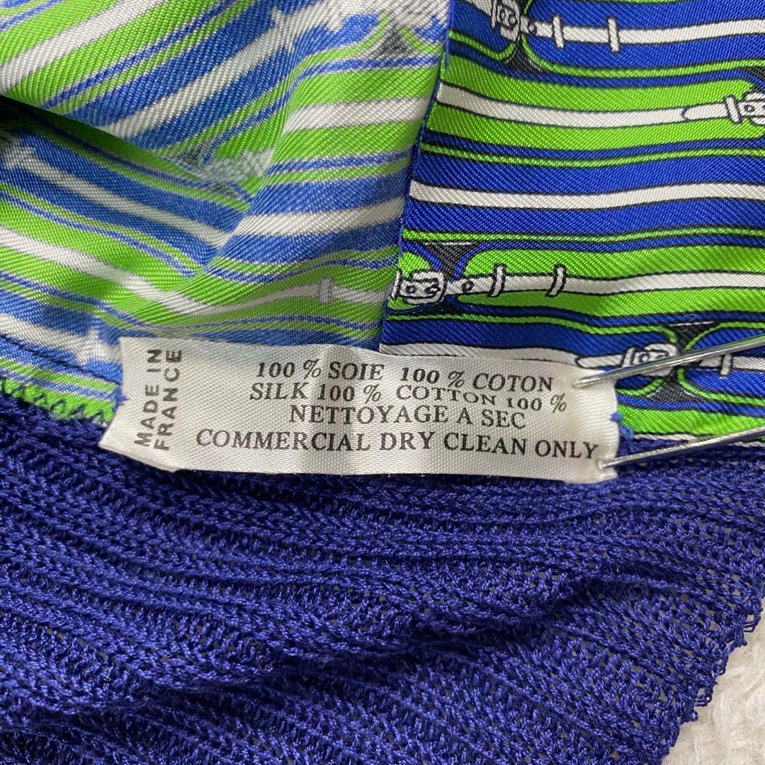 80s HERMES エルメス　ニット切り替えシャツ　ハーフボタン　シルク