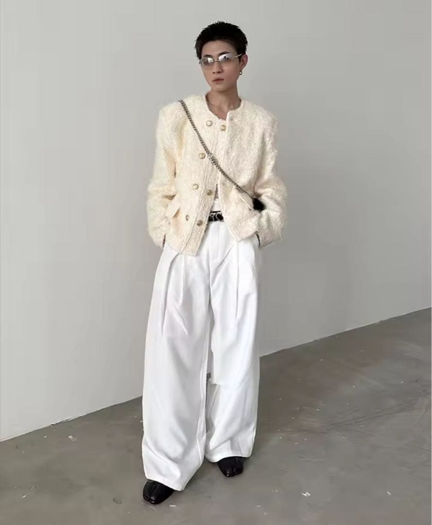 韓国風メンズウールモノトーンデザインツイードジャケットalude