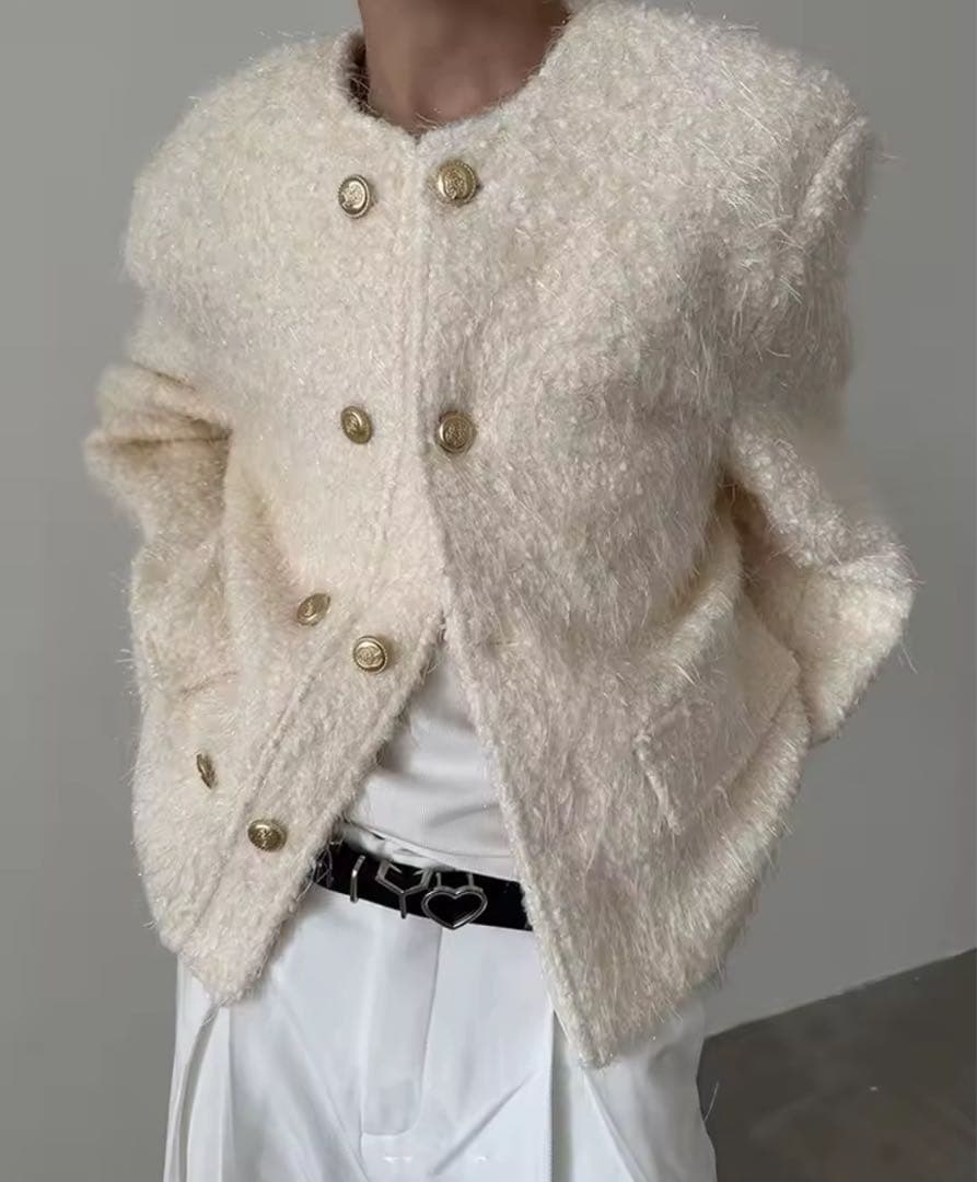 韓国風メンズウールモノトーンデザインツイードジャケットalude