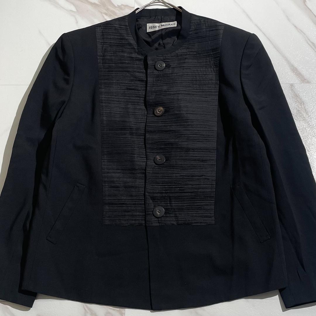 希少✨イッセイミヤケ メンズ マオカラープリーツジャケット 3 黒