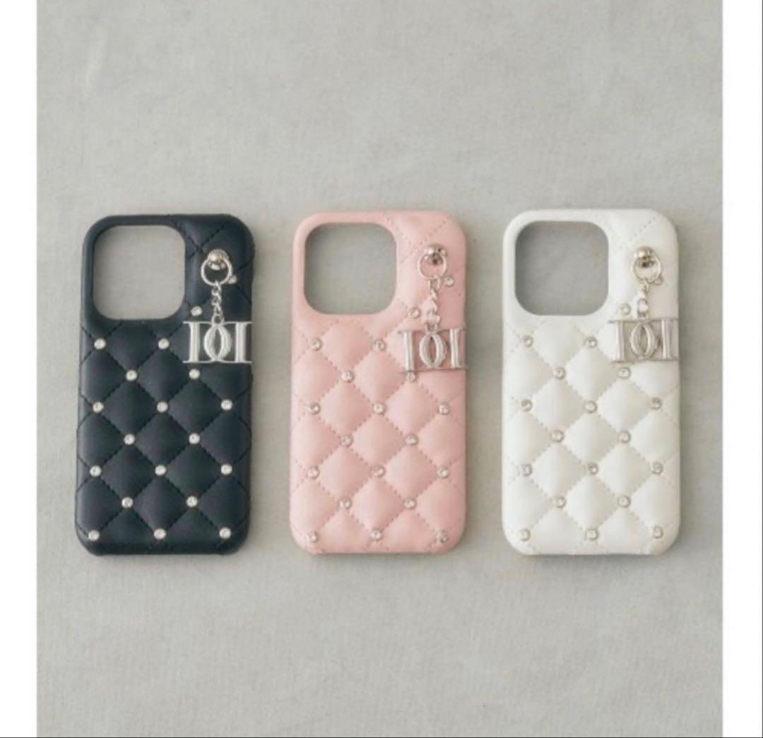 16 ピンク Darich キルティングビジューDDチャームiPhoneケース